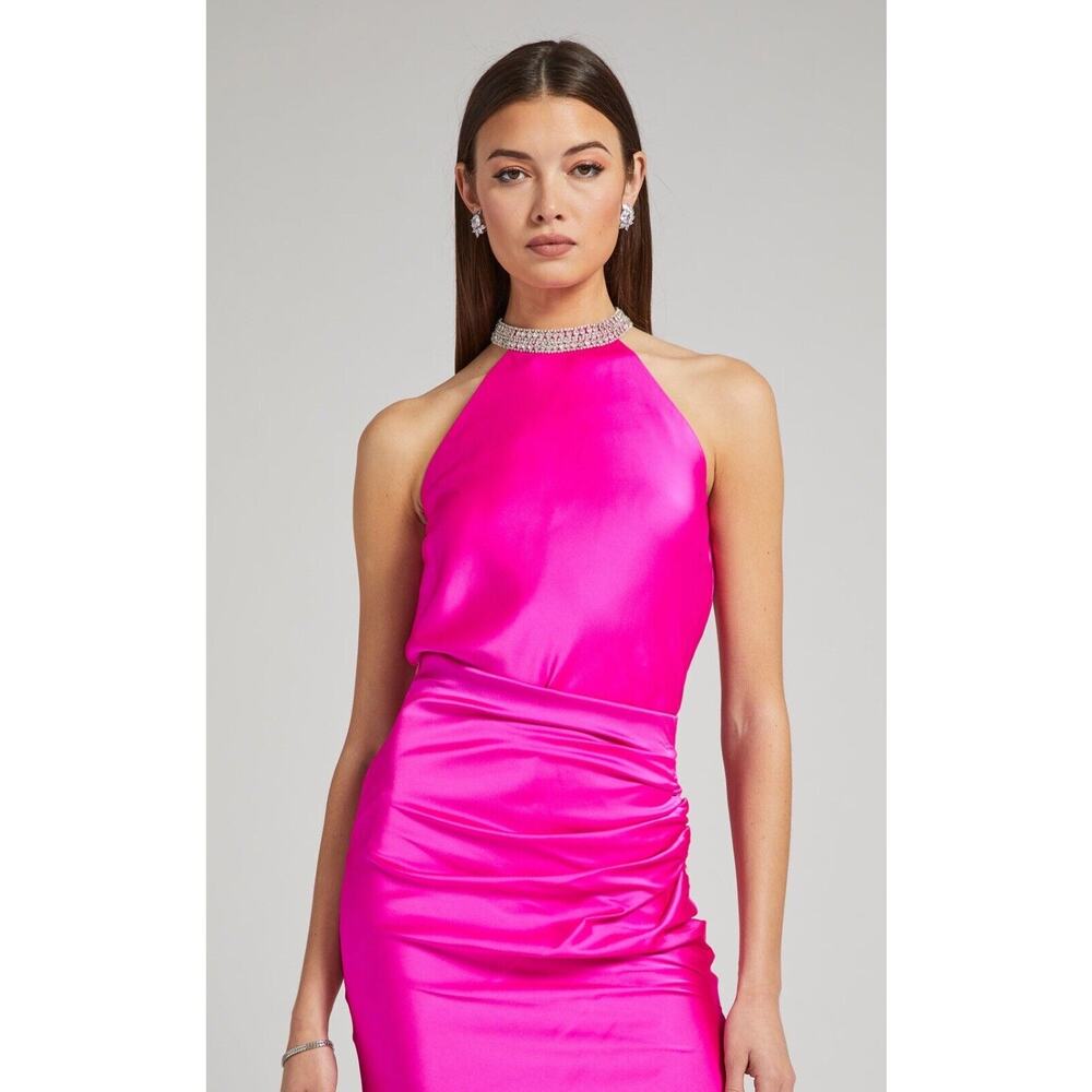 Generation Love Ellis Satin Halter Top Embellished Sleeveless Hot Pink Large NEW